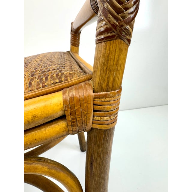 Rustic European Vintage Mid Century Rattan Bench With Bentwood Frame and Woven Seat For Sale - Image 3 of 12