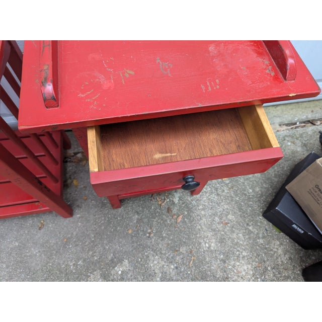 Beautiful Set of Brick Red Side tables by Ron Fisher an Iowa furniture designer. Ron Fisher began wood carving in his...