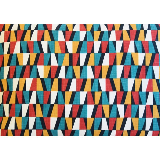 Custom-tailored pillow in designer contemporary geometric modern printed cotton fabric depicting a beautiful colorful bold...