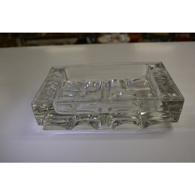 Glass Att. To Vladislav Urban Mid 20th Century Clear Glass Rectangle Ashtray Czech Retro For Sale - Image 7 of 12