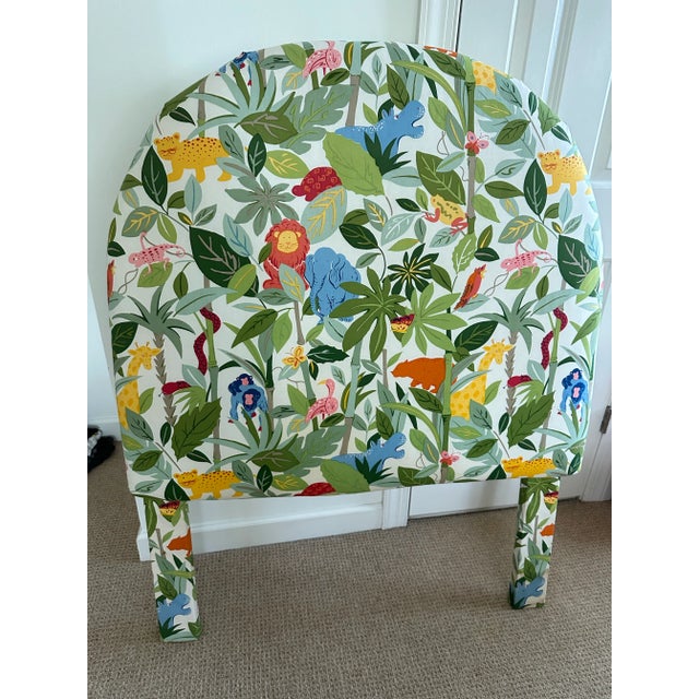 Vintage Twin Upholstered Headboard With Cute Jungle Fabric For Sale - Image 4 of 12