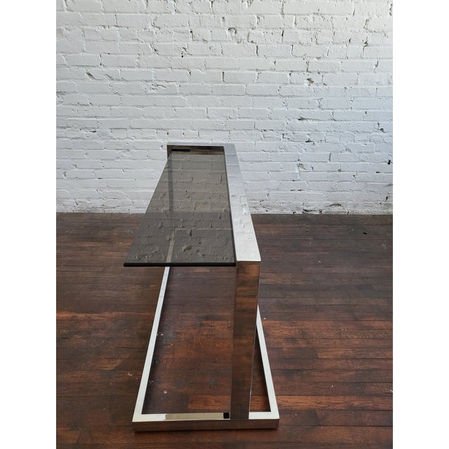 1970s Asymmetric Chrome & Smoked Glass Console Table For Sale - Image 14 of 18