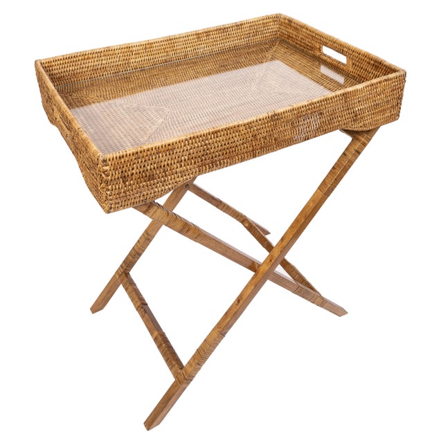 Coastal Artifacts Rattan Butler Tray Table 25.5" with Glass Insert, Honey Brown For Sale - Image 3 of 5