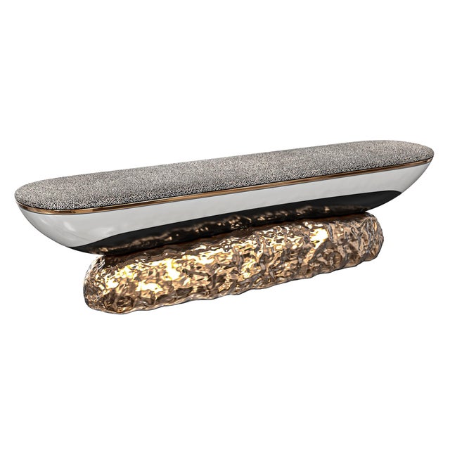 "California" Bench, Bronze, Stainless Steel, Tailor Made Galuchat Leather For Sale In Los Angeles - Image 6 of 7