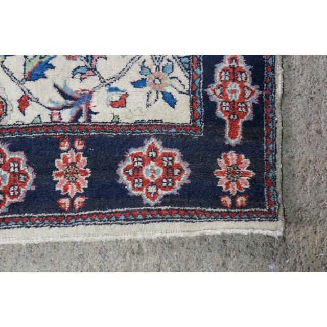 Vintage Hand-Knotted Oriental Floral Wool Area Rug Ivory Cream Midnight 3x5 For Sale - Image 4 of 12
