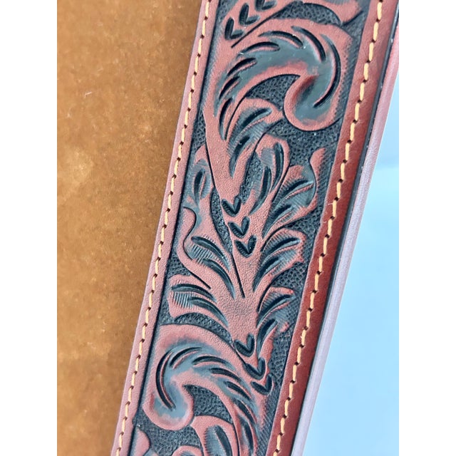 1980s Southwestern Tooled Leather Picture Frame With Concho Accents, Holds 5x7 Photo For Sale - Image 9 of 12