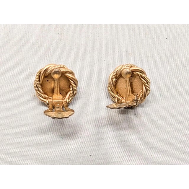 1960s Vintage 1950s Signed Napier Goldtone Cabochon Faux-Turquoise Clip Earrings-2 Pieces For Sale - Image 5 of 7