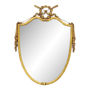c1920s Shield Shape Arrows Coat of Arms Decorated Gilt Wall Mirror