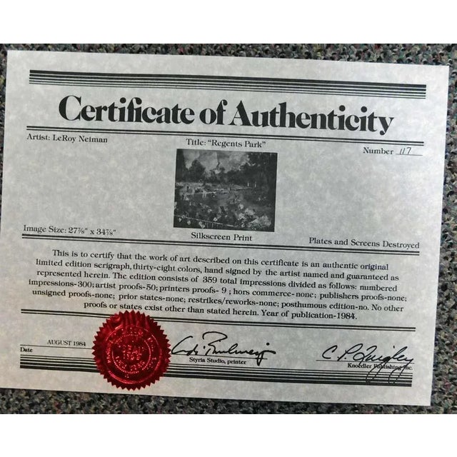 Paper LeRoy Neiman "Regents Park" Hand Signed Serigraph Art For Sale - Image 7 of 7