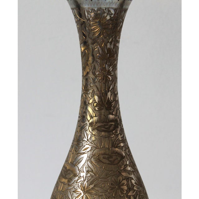 Vintage Hand-Etched Brass Vase For Sale In Milwaukee - Image 6 of 8