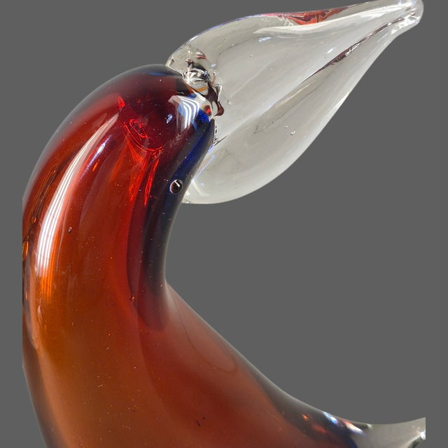Italian Hand-Blown Art Glass Amber Figurine of a Toucan Bird For Sale - Image 6 of 8