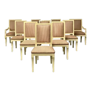 Ron Seff, White Lacquer, Striped Fabric, Ten Modern Dining Chairs, Usa, 1970s