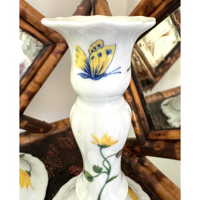 Late 20th Century D Porthault Limoges Porcelain Hand Painted Candleholders For Sale - Image 5 of 11