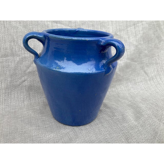 Vintage Blue Three Handle Pottery Jar Vase For Sale In New York - Image 6 of 16