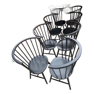 Eight Solid Hardwood Windsor High-Backed Black Dining Chairs Designed by Paola Navone for Crate & Barrel For Sale