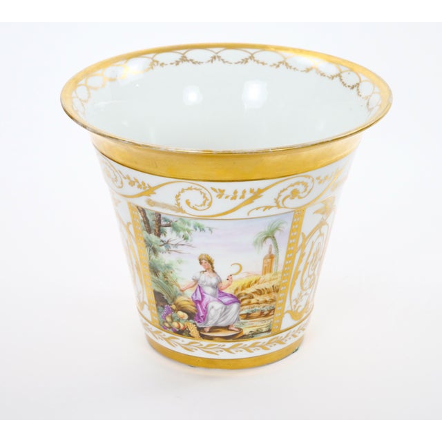 Gold 19th Century Hand-Painted Paris Porcelain Cachepots With Gilt Details For Sale - Image 8 of 12