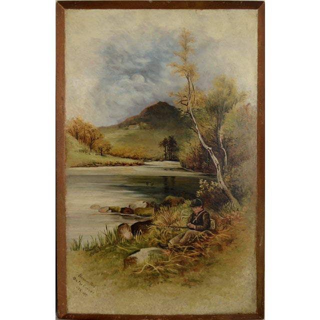 Two Early Massachusetts Paintings Boy fishing "Beaver Pool" - "The Conway" 1897 Pair of early Massachusetts paintings on...