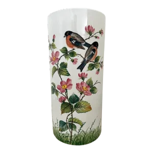 Tall Italian Hand Painted Floral and Bird Porcelain Umbrella Stand