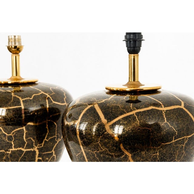 Black Baluster Shaped Table Lamps in Glazed Black and Gold Ceramic, Set of 2 For Sale - Image 8 of 18