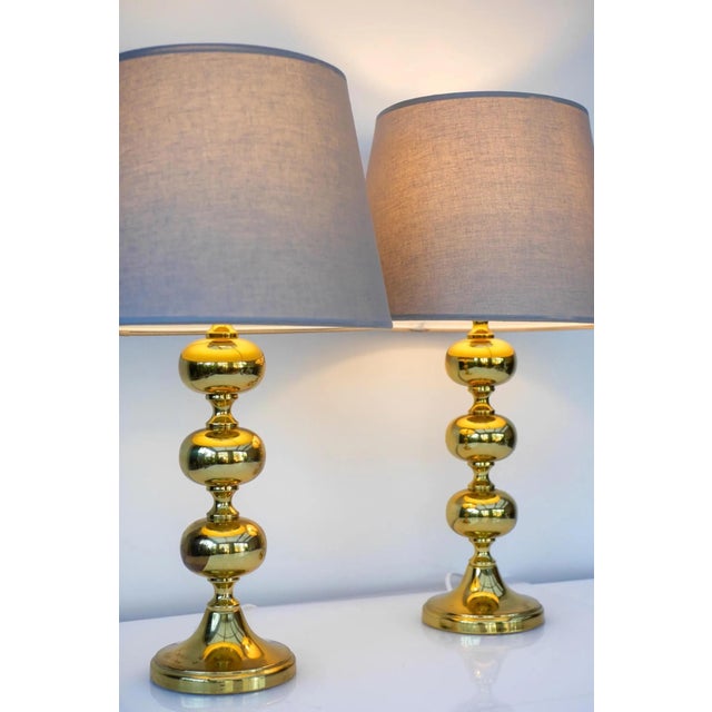 Gold Scandinavian Modern Space Age Brass Table Lamps from Nafa, Sweden, 1970s, Set of 2 For Sale - Image 8 of 18