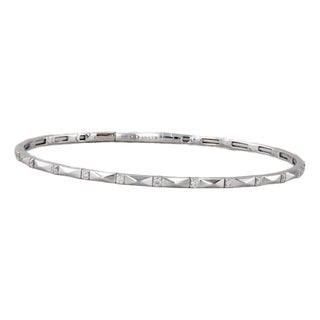 New 0.16ctw Diamond Bead Flexible Bangle Tennis Bracelet 14k White Gold 6.75" For Sale