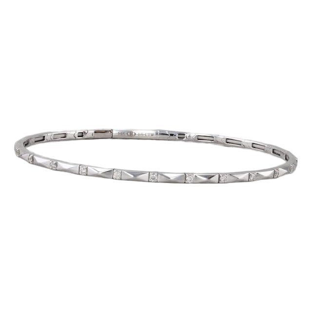 New 0.16ctw Diamond Bead Flexible Bangle Tennis Bracelet 14k White Gold 6.75" For Sale