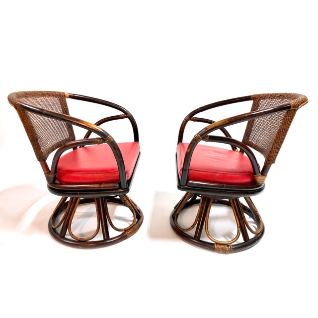 Boho Chic Mid Century Rattan / Cane Swivel Chairs—a Pair Chairish