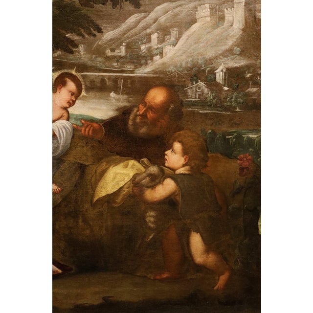School of Titian, The Holy Family with the Infant Saint John the Baptist, 17th Century, Oil Painting on Canvas, Framed For Sale - Image 9 of 15