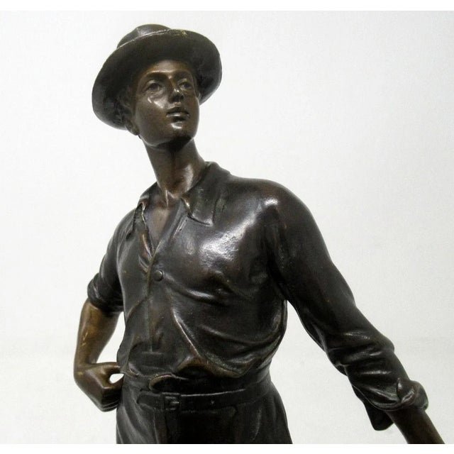 Late 19th Century Antique German Bronze Male Boy Figure Sienna Marble Constantin Holand Art Deco For Sale - Image 5 of 12