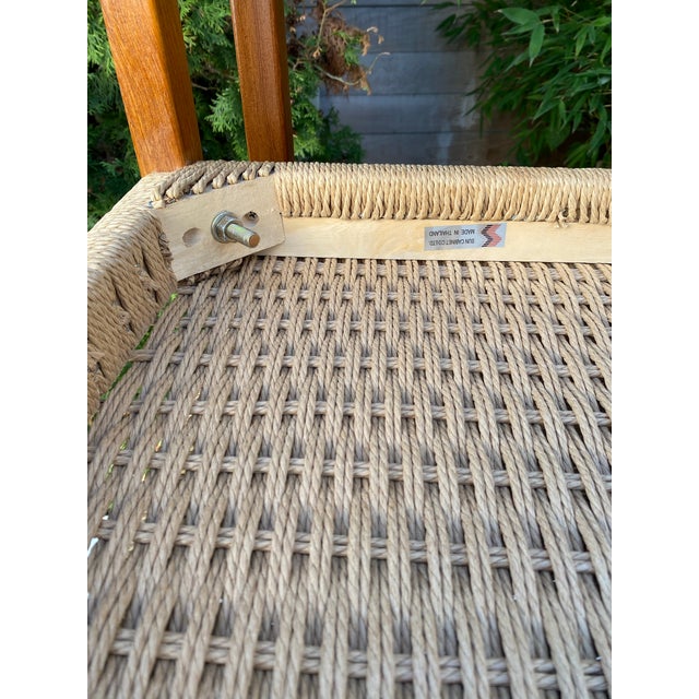 Pair Vintage Teak Bar Stools Sun Cabinet Co. 31" Height Mid-Century Modern Paper Cord For Sale In Seattle - Image 6 of 10