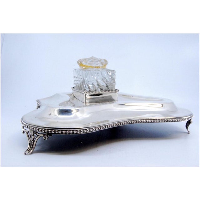 Silver Inkwell with Pearly Frieze Base and Glass Tank For Sale - Image 9 of 10