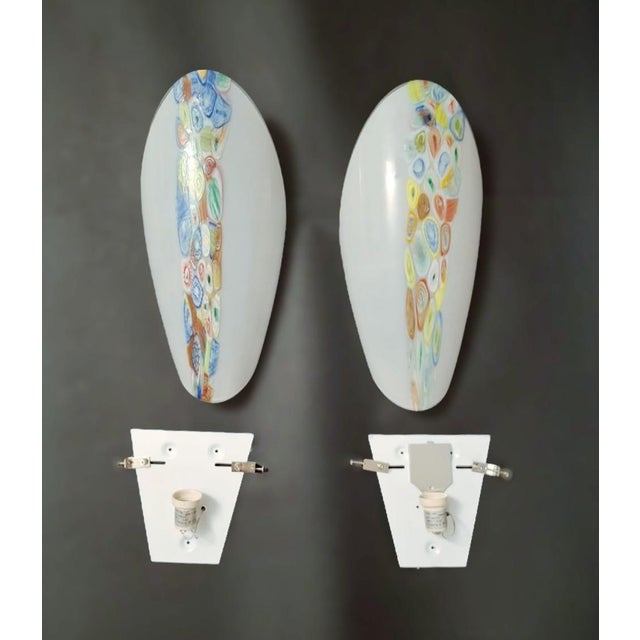 White 1960s Oval Murrine Sconces, a Pair For Sale - Image 8 of 8