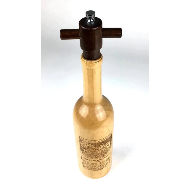 Vintage Wood Peppermill Etched Wine Bottle Shape For Sale - Image 12 of 12