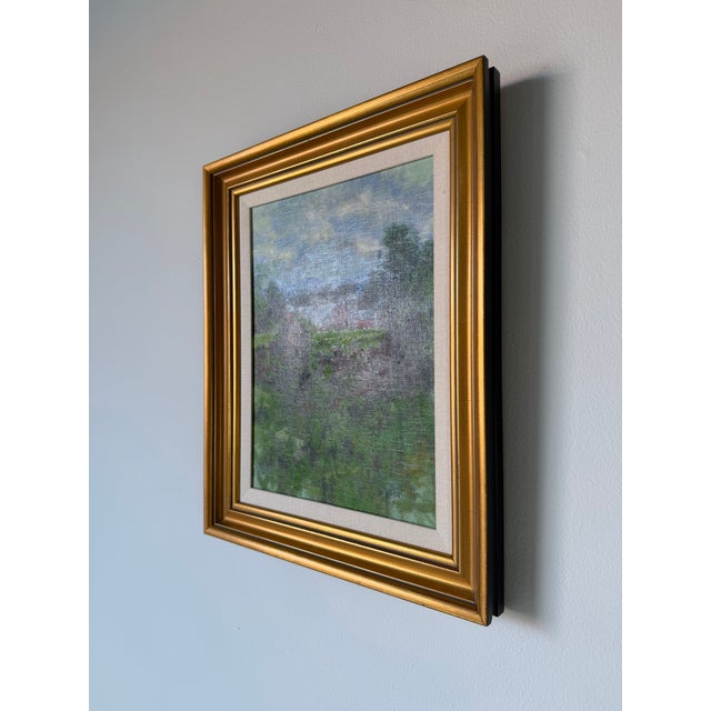 Vintage Impressionist Red Farm Landscape Oil on Board Painting – Signed, Wood Framed For Sale - Image 4 of 12