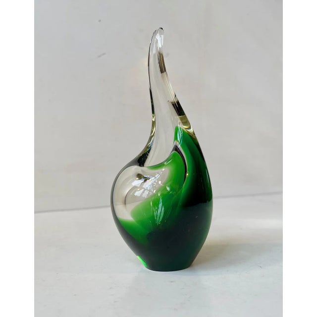 Holmegaard Green Flamingo Orchid Art Glass Vase by Per Lütken for Holmegaard, 1950s For Sale - Image 4 of 7