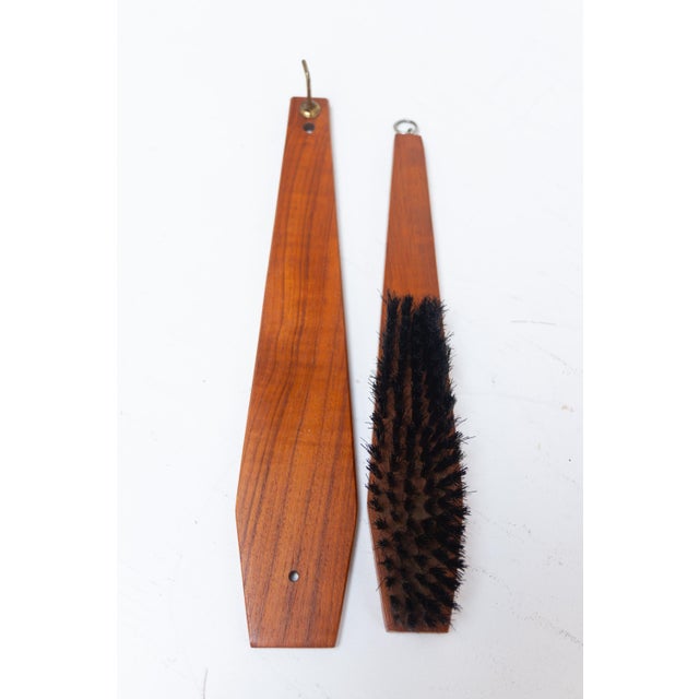 Mid-Century Danish Teak Hallway Set with Cloth Brush and Shoehorn, 1950s, Set of 3 For Sale - Image 4 of 14