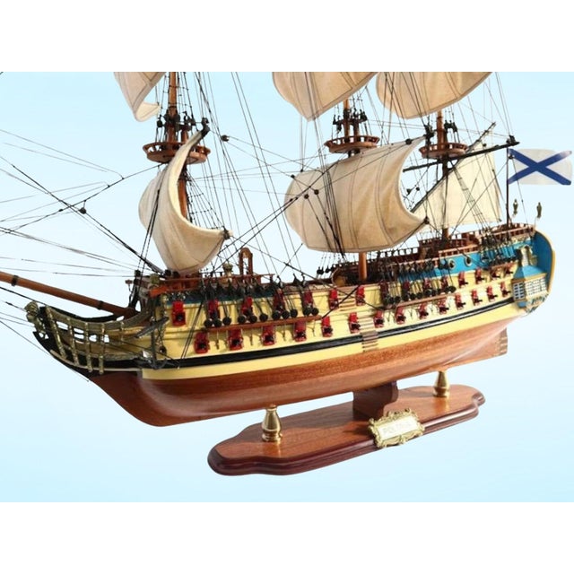 Art Deco Handcrafted 'Poltava' 18th Century Man-of-War Ship Model – Museum-Quality Nautical Art For Sale - Image 3 of 7