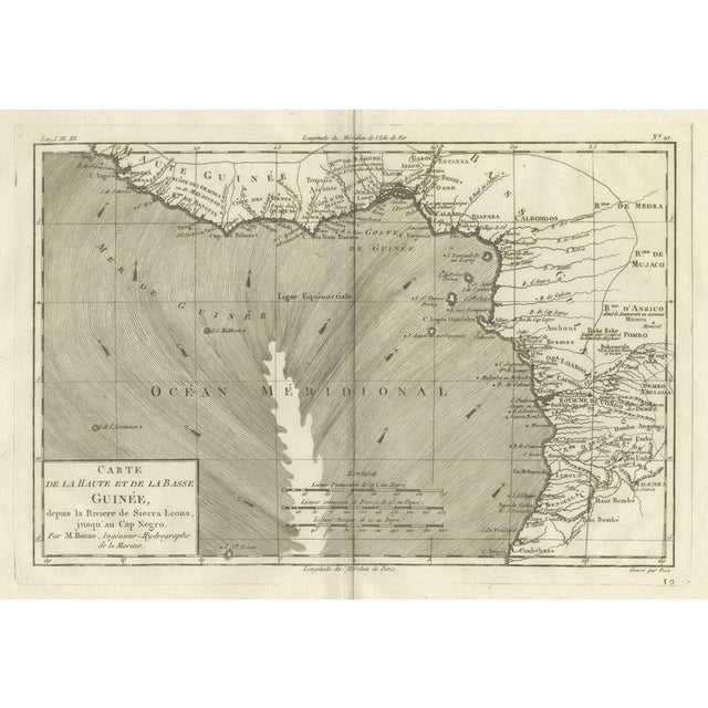 Upper & lower guinea coast map – west africa by bonne c.1780 description this detailed coastal map covers upper and lower...