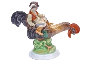 20th Century Herend Boy Riding a Rooster Figurine