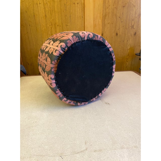 2020s Newly Made, Pink and Grey Striped Stylised Floral Upholstered Footstool For Sale - Image 5 of 7