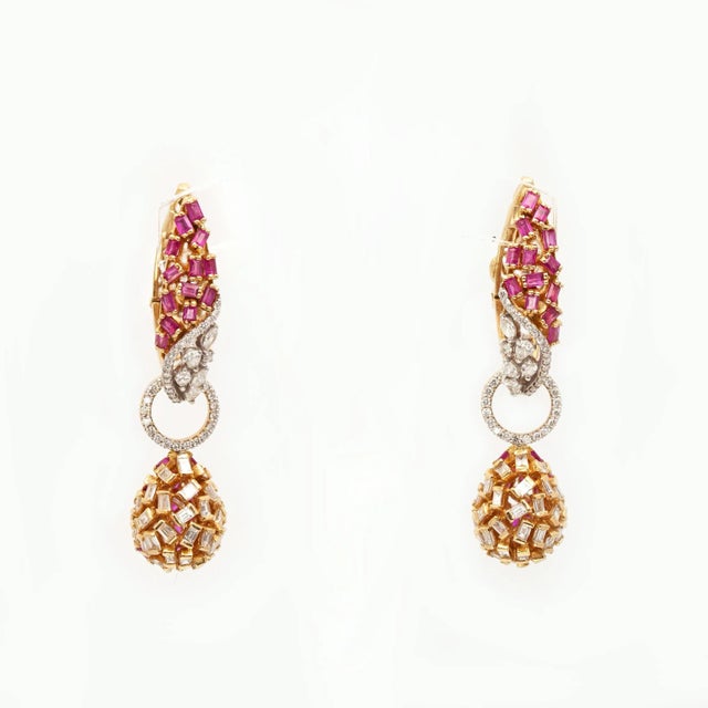 Late 20th Century Convertible 18k Yellow Gold Ruby and Diamond Drop Earrings- 2 Pieces For Sale In New York - Image 6 of 11