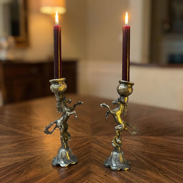 Brass Horse Candleholders, Set of 2 For Sale - Image 4 of 13