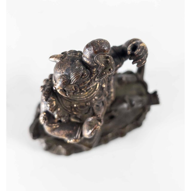 Metal 17th or 18th Century Chinese Sino-Tibetan Gilt Bronze Buddhist Makala Faced Deity Figure For Sale - Image 7 of 18