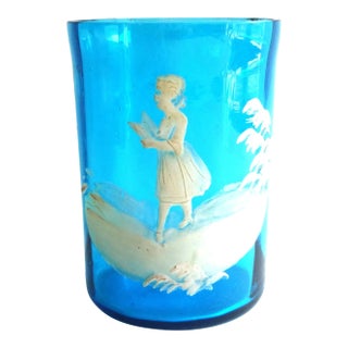 Antique 19th-Century Mary Gregory Bohemian Czech Glass Tumbler For Sale