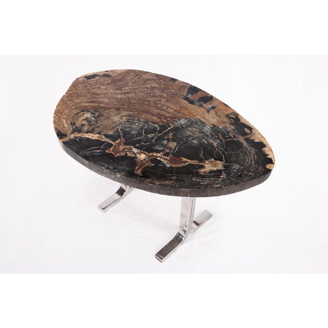 Modern One Slab Living Edge Petrified Wood Console Table W Stainless Stand 53 For Sale - Image 3 of 6