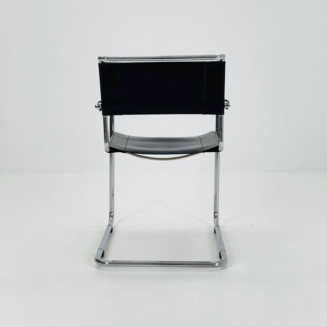 Metal Mid-Century Black Leather S34 Cantilever Armchair by Mart Stam for Thonet, 1980s For Sale - Image 7 of 11