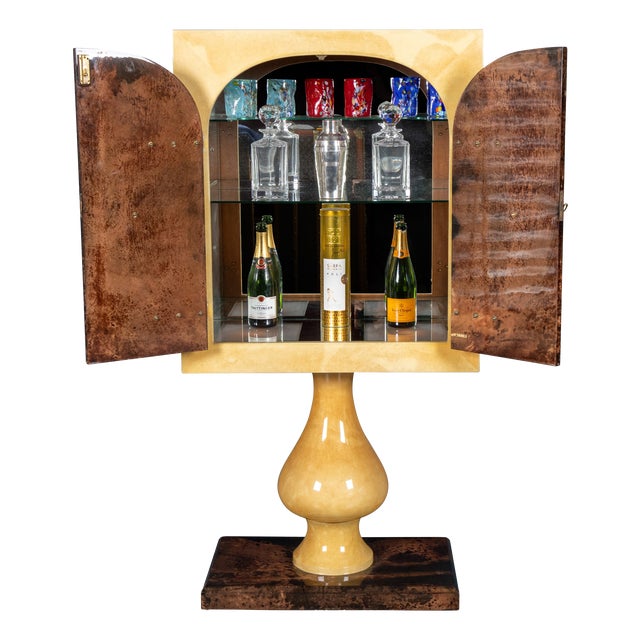 Vintage Italian Goatskin Bar Cabinet on Pedestal Base by Aldo Tura, 1960 For Sale