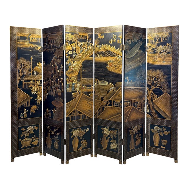 Chinoiserie Coromandel Six Panel Screen For Sale