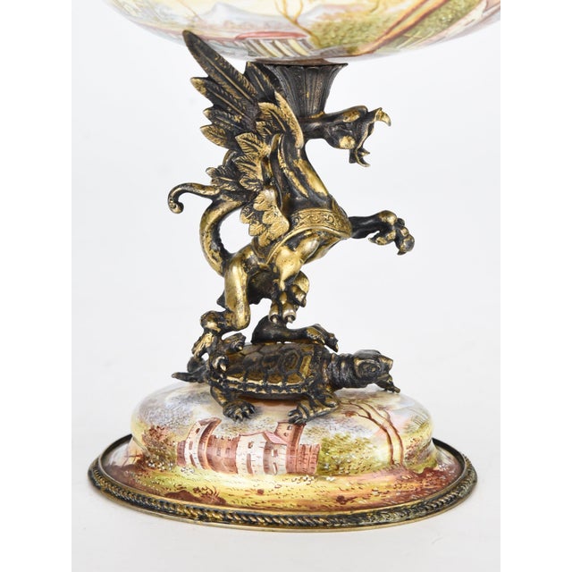 Description - An exquisite gilt silver and Viennese enamel tazza / compote with hand painted Neoclassical scenes and a...
