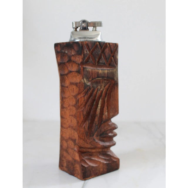 Mid 20th Century Vintage Hand Carved Wood Tiki Table Lighter For Sale - Image 5 of 12